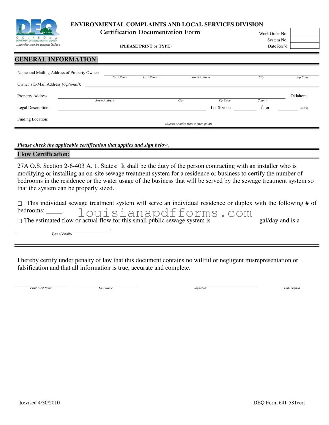 Blank Deq 641 581Cert PDF Form