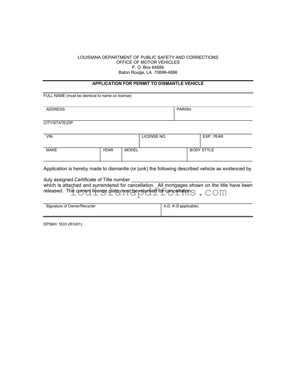 Blank Dpsmv 1633 PDF Form