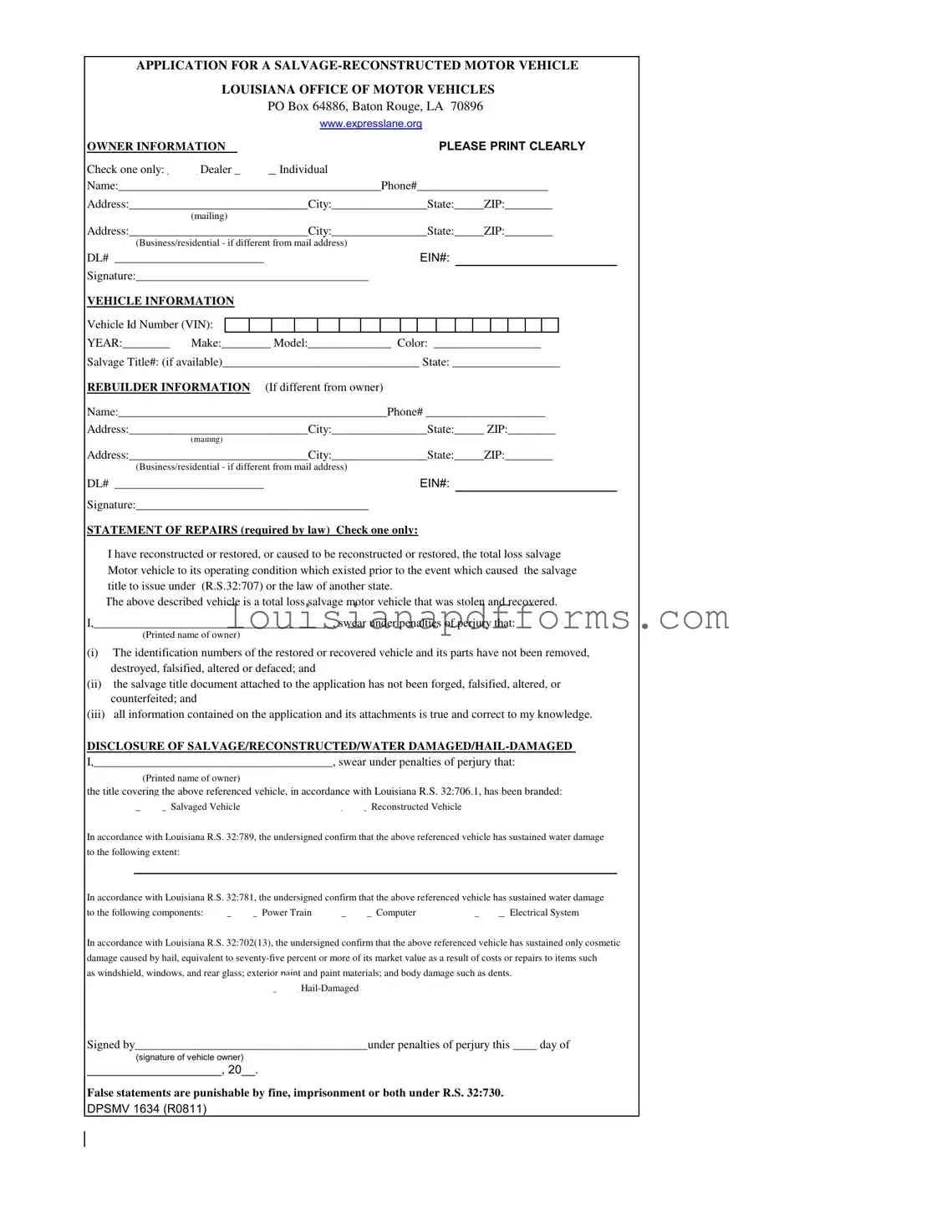 Blank Dpsmv 1634 PDF Form