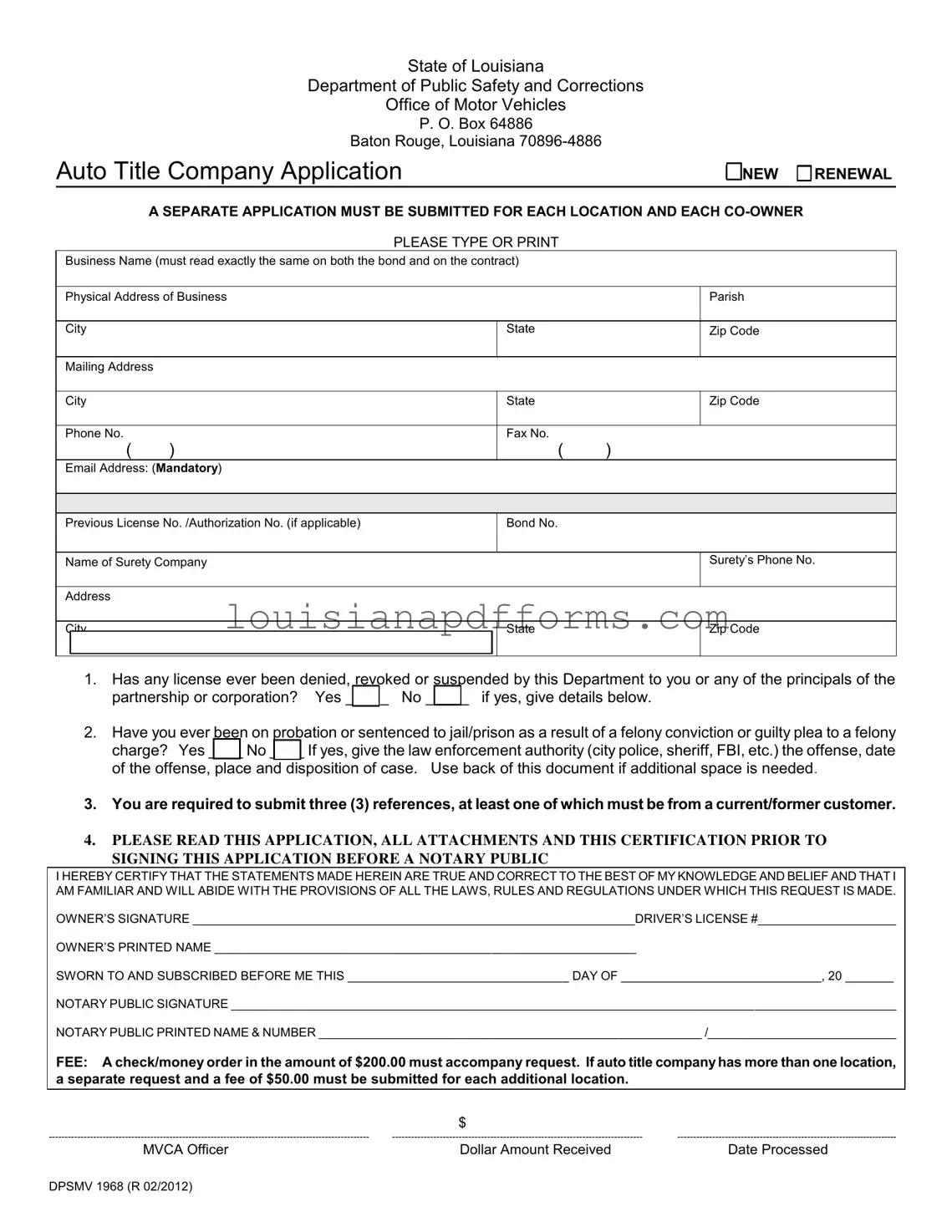 Blank Dpsmv 1968 PDF Form
