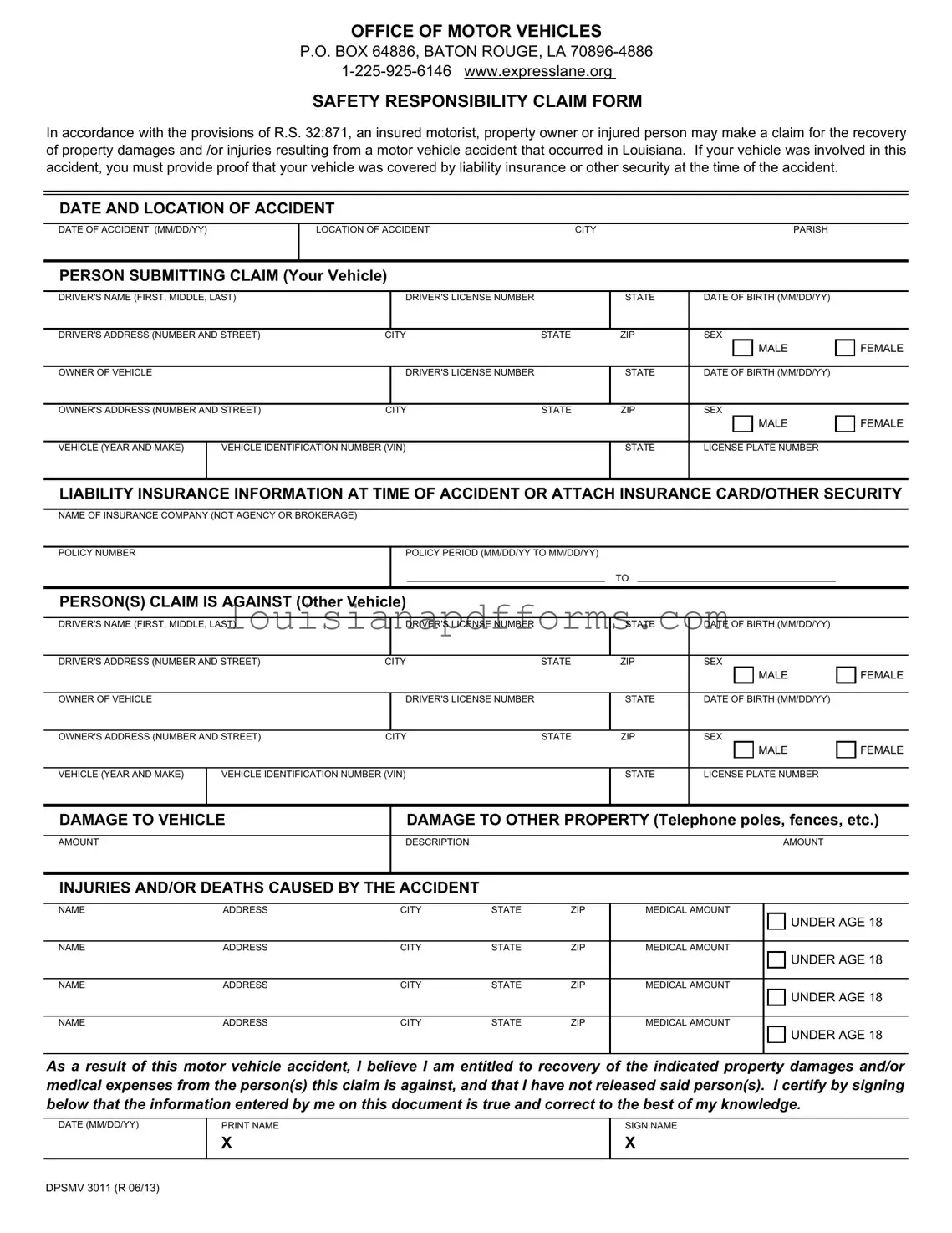 Blank Dpsmv 3011 PDF Form
