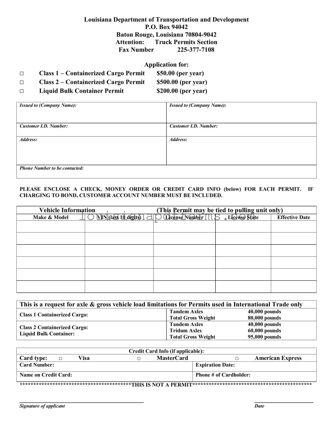 Blank Harvest Season Permit Louisiana PDF Form