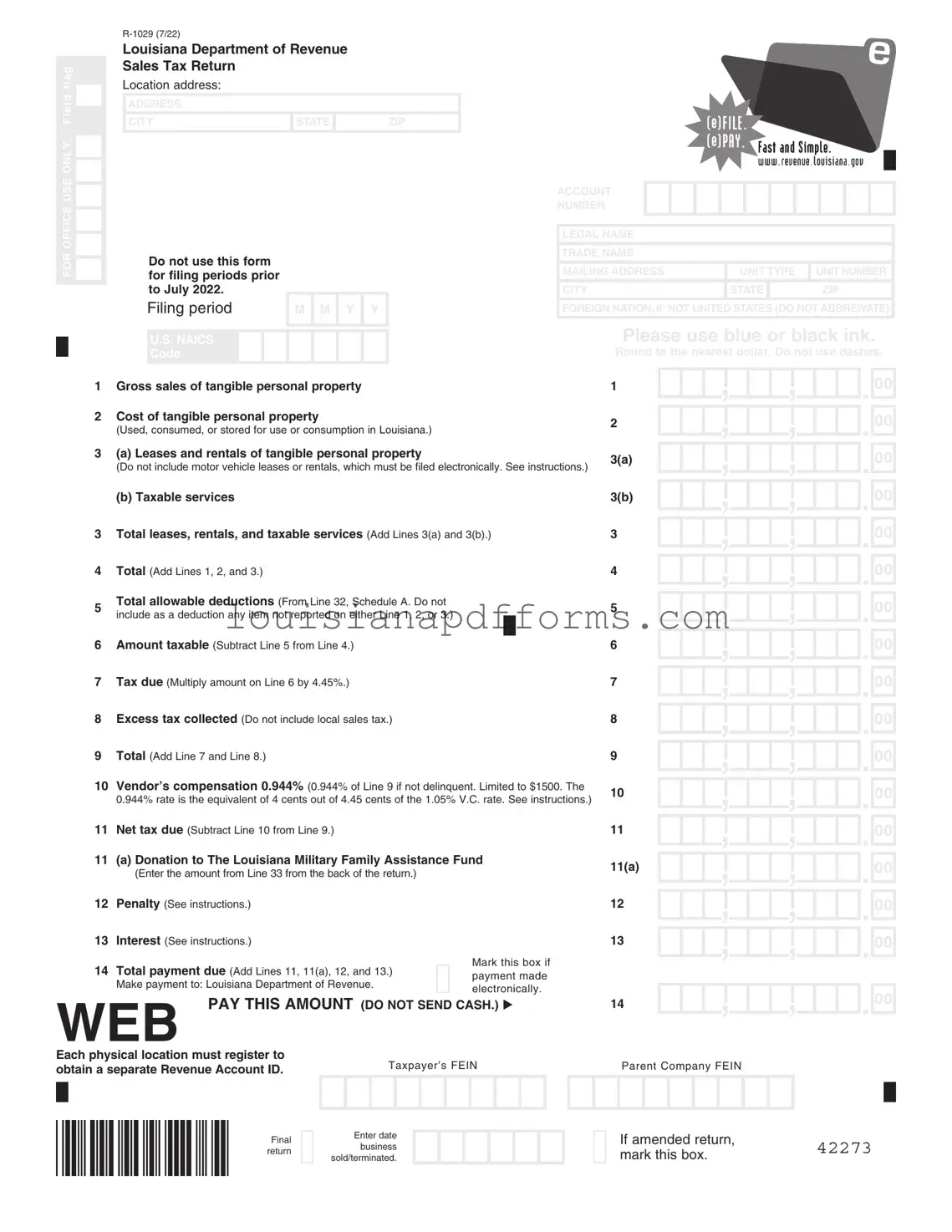 Blank Louisiana 1029 Sales PDF Form
