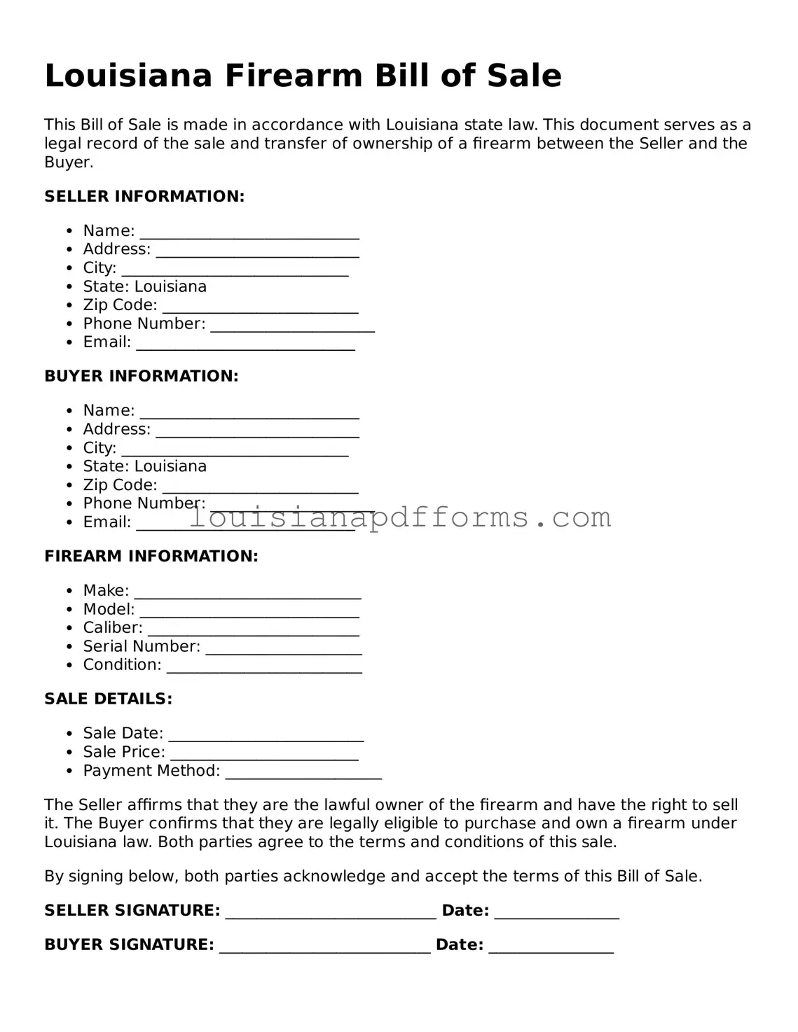 Louisiana Firearm Bill of Sale Form