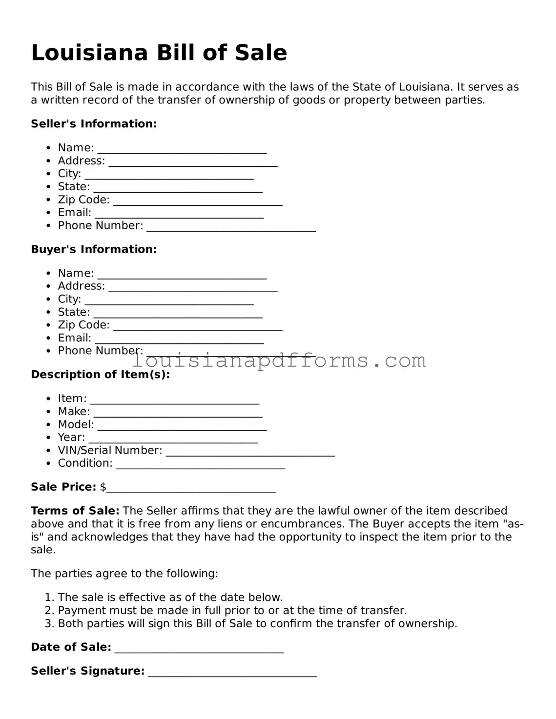 Louisiana Bill of Sale Form
