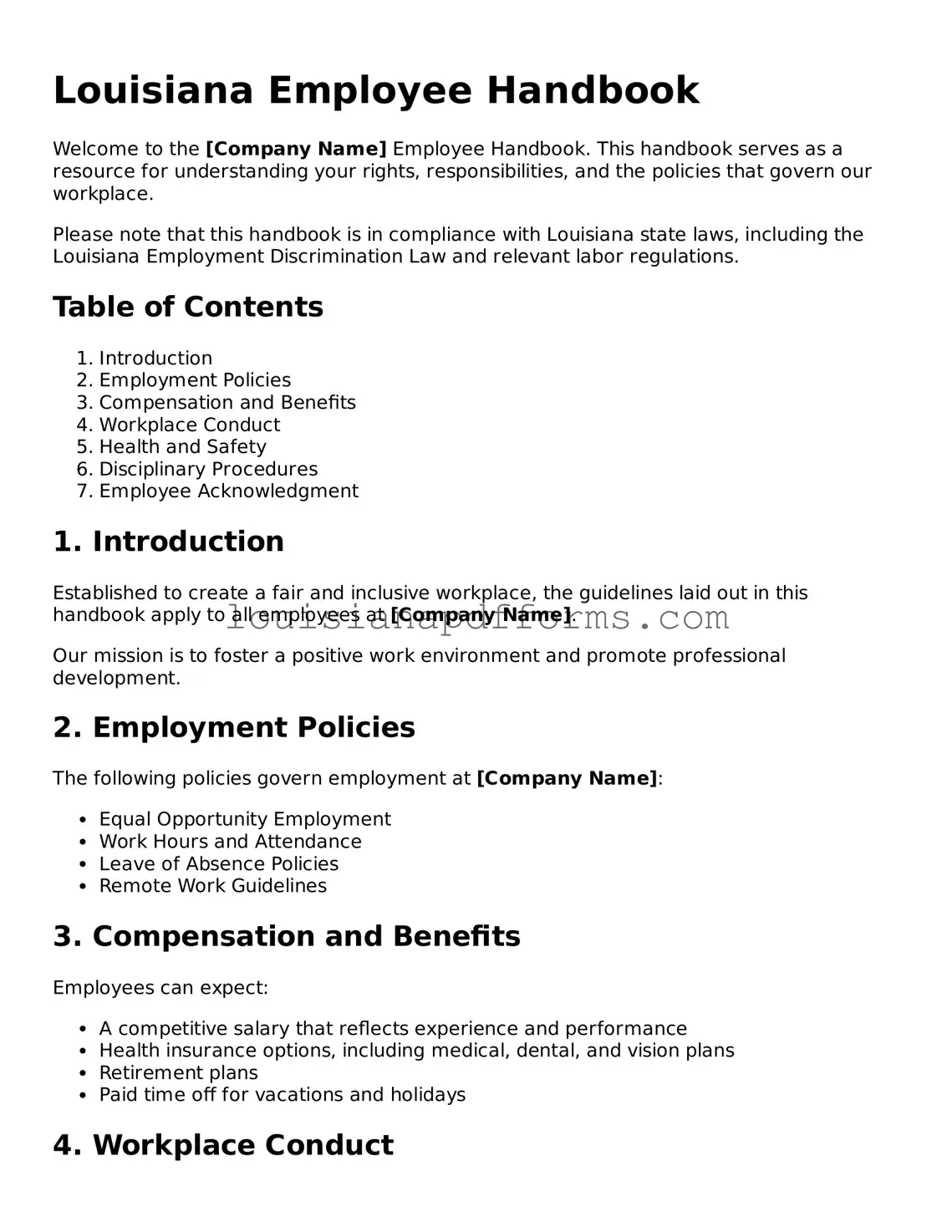 Louisiana Employee Handbook Form