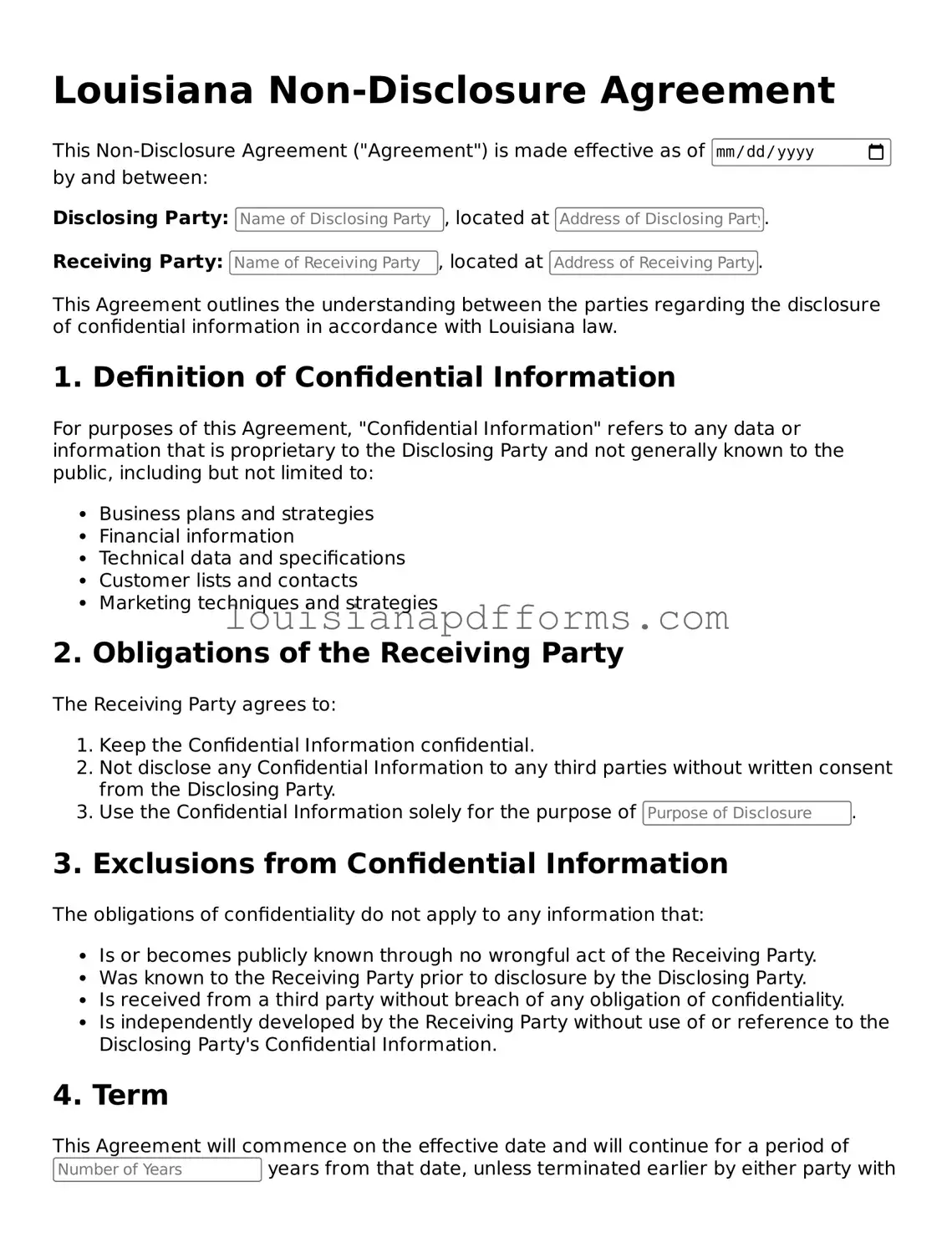 Louisiana Non-disclosure Agreement Form