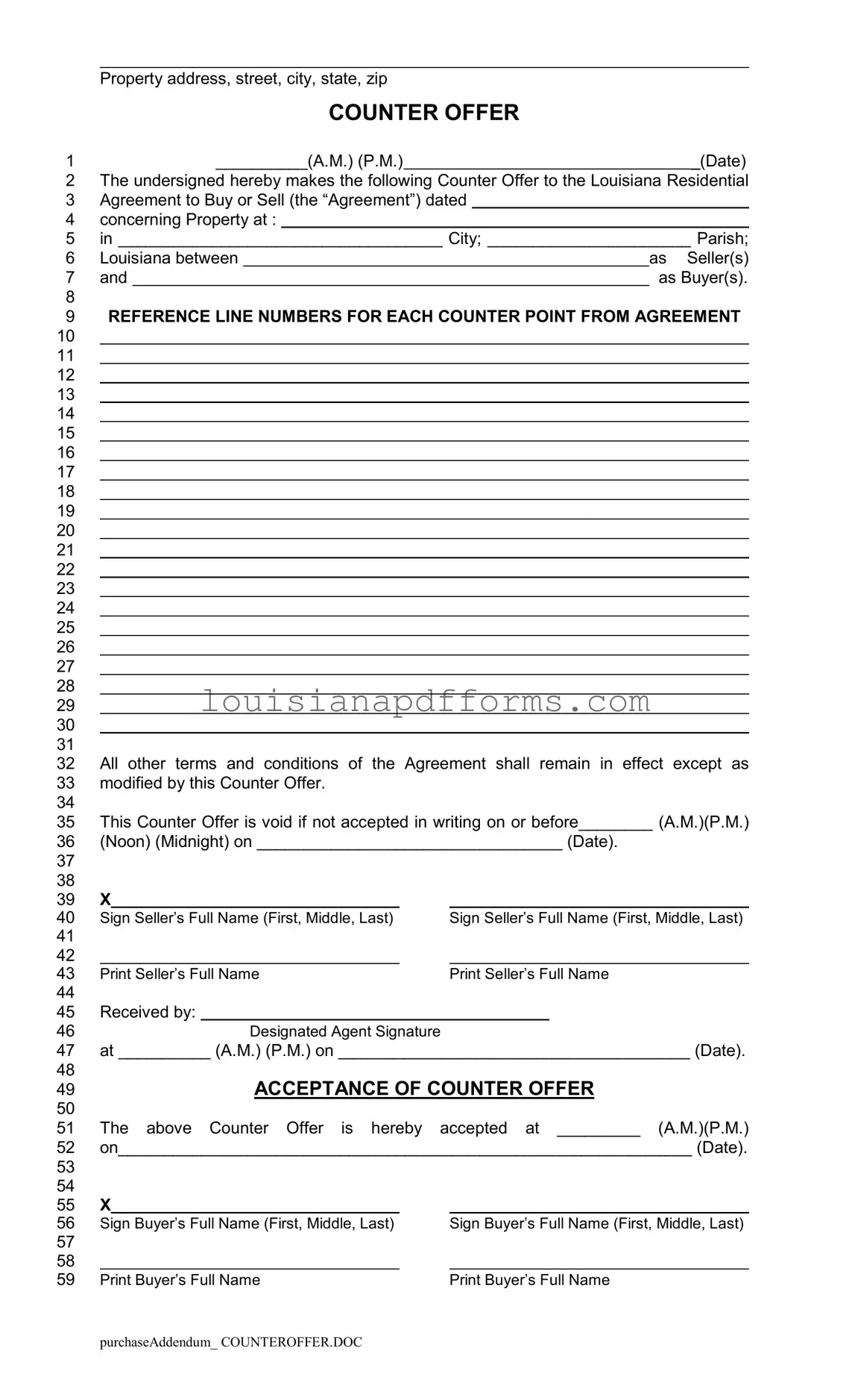 Blank Louisiana Counter Offer PDF Form