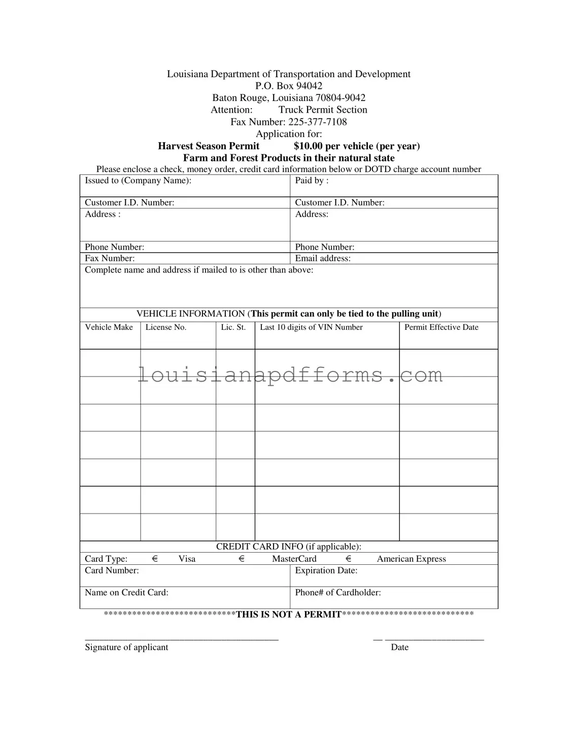 Blank Louisiana Dotd Permit PDF Form