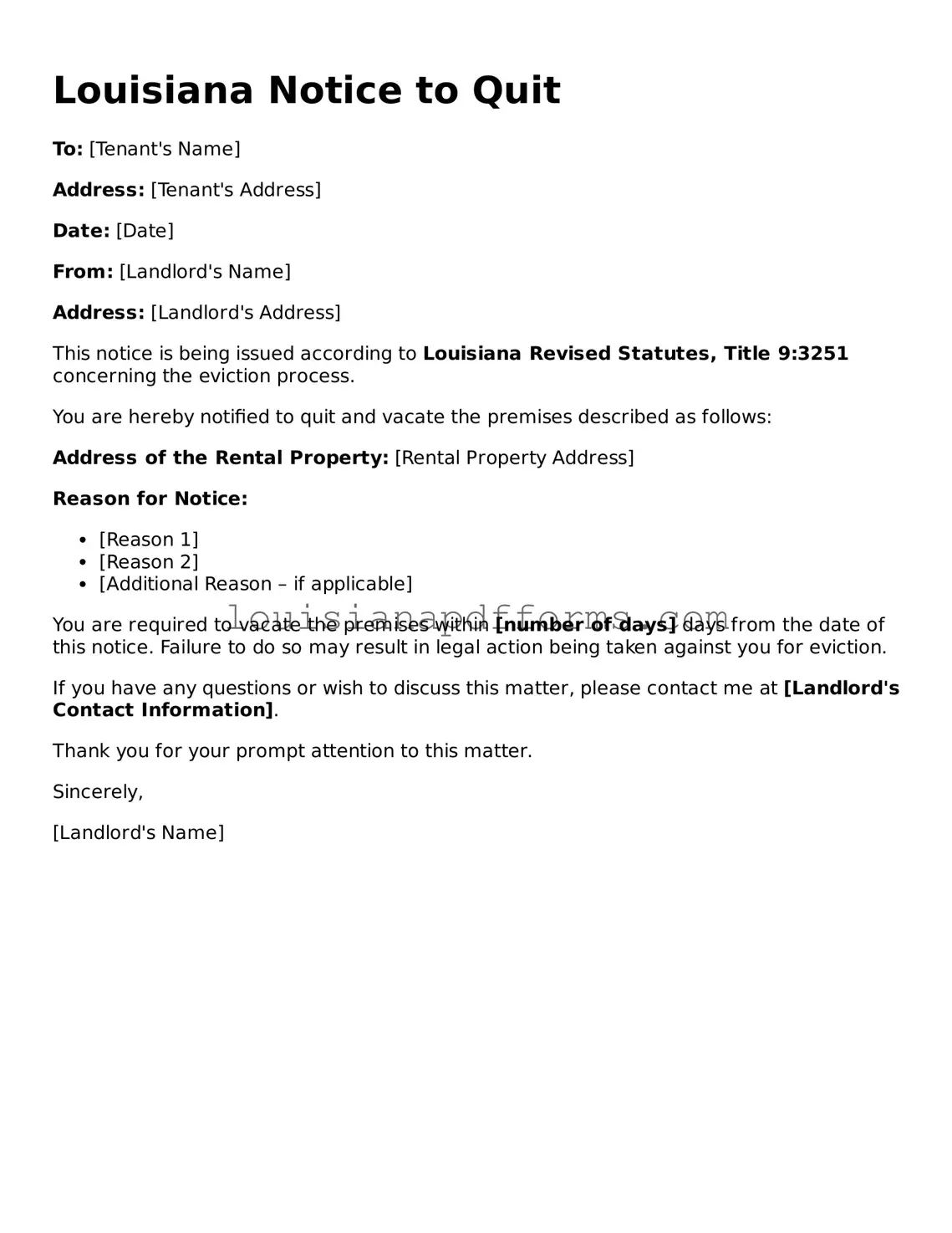 Louisiana Notice to Quit Form
