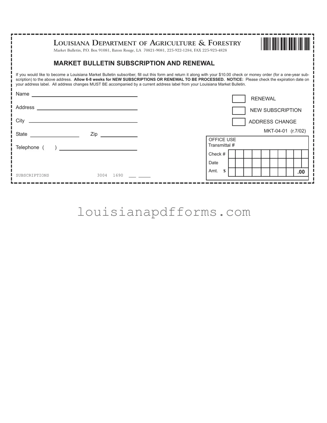 Blank Louisiana Market Bulletin PDF Form