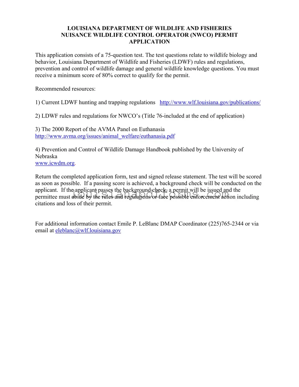 Blank Louisiana Nwco Test PDF Form