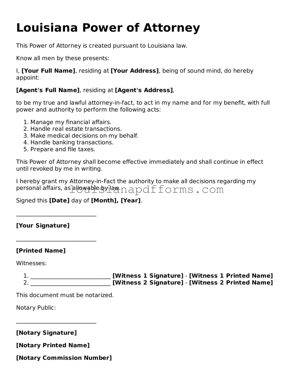 Louisiana Power of Attorney Form