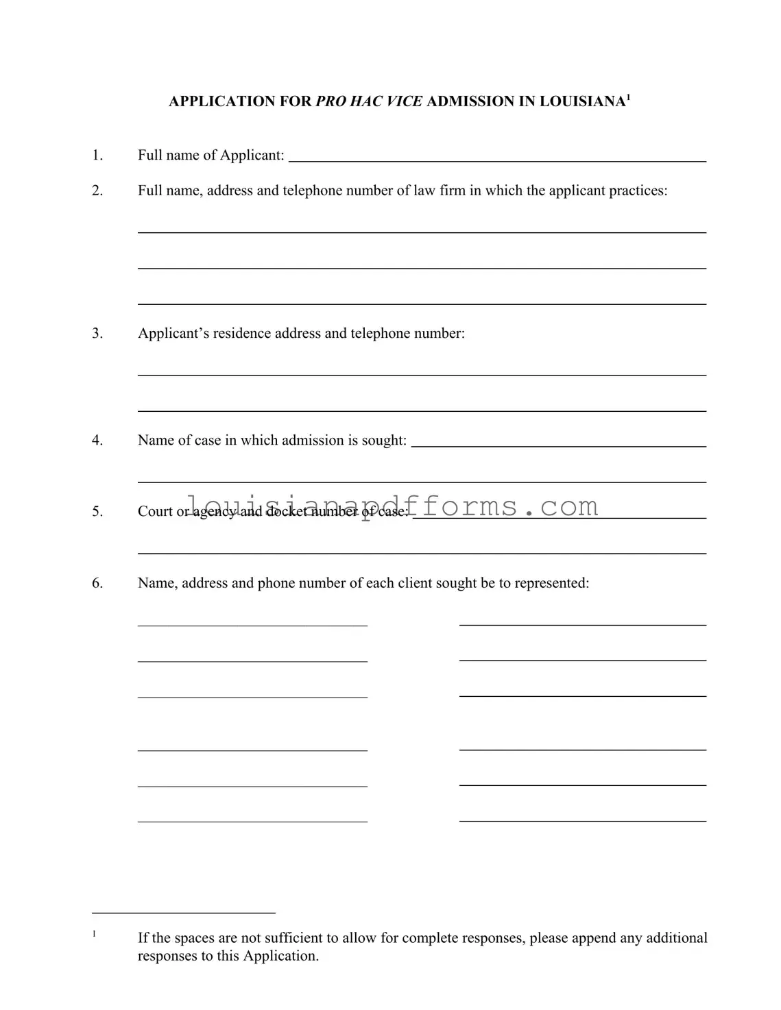 Blank Louisiana Pro Hac PDF Form