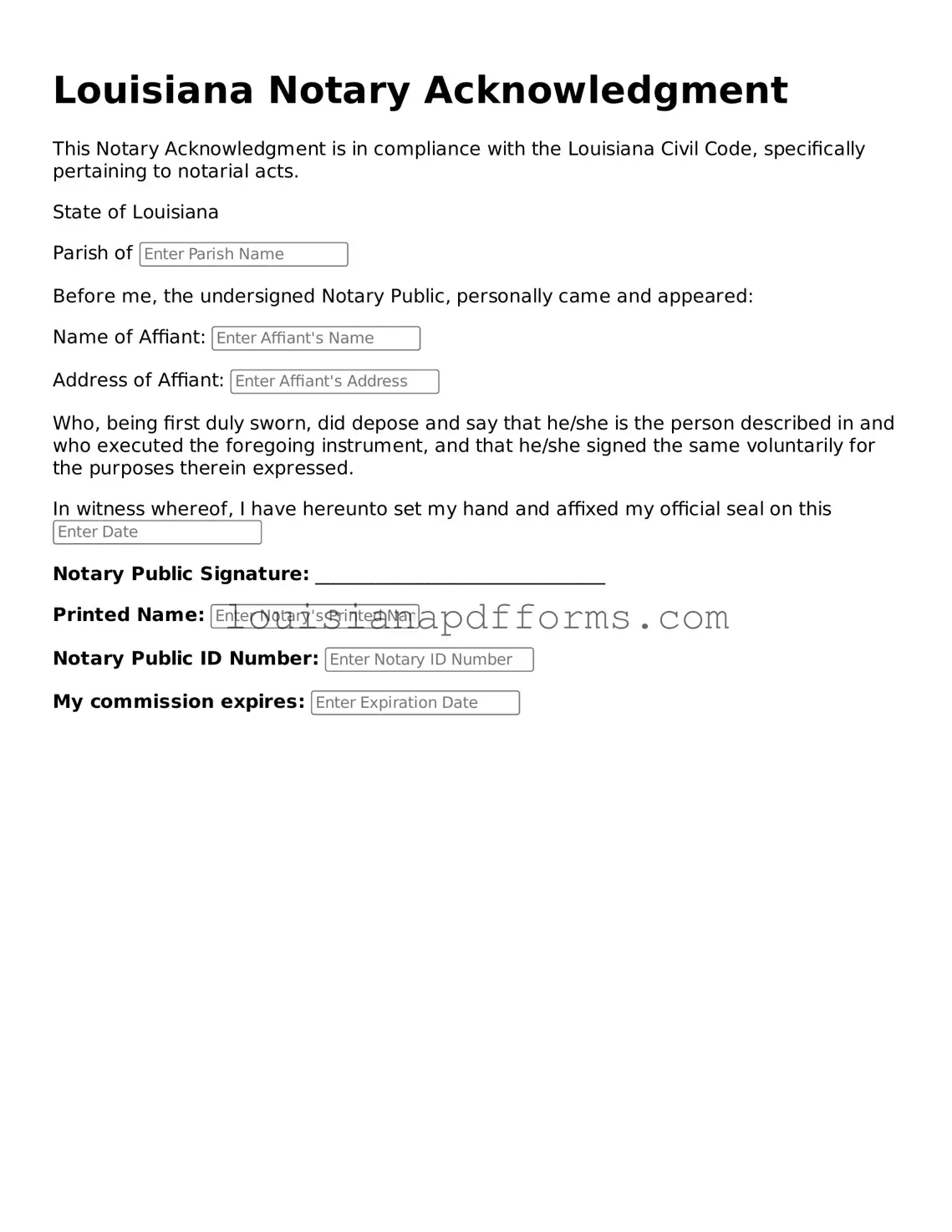 Louisiana Notary Acknowledgement Form