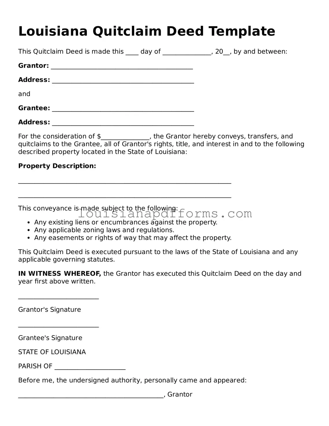 Louisiana Quitclaim Deed Form