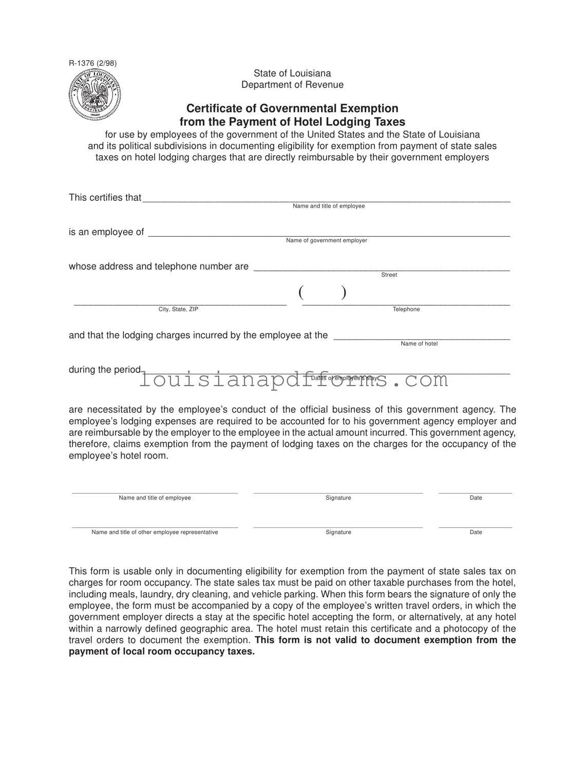 Blank Louisiana R 1376 PDF Form