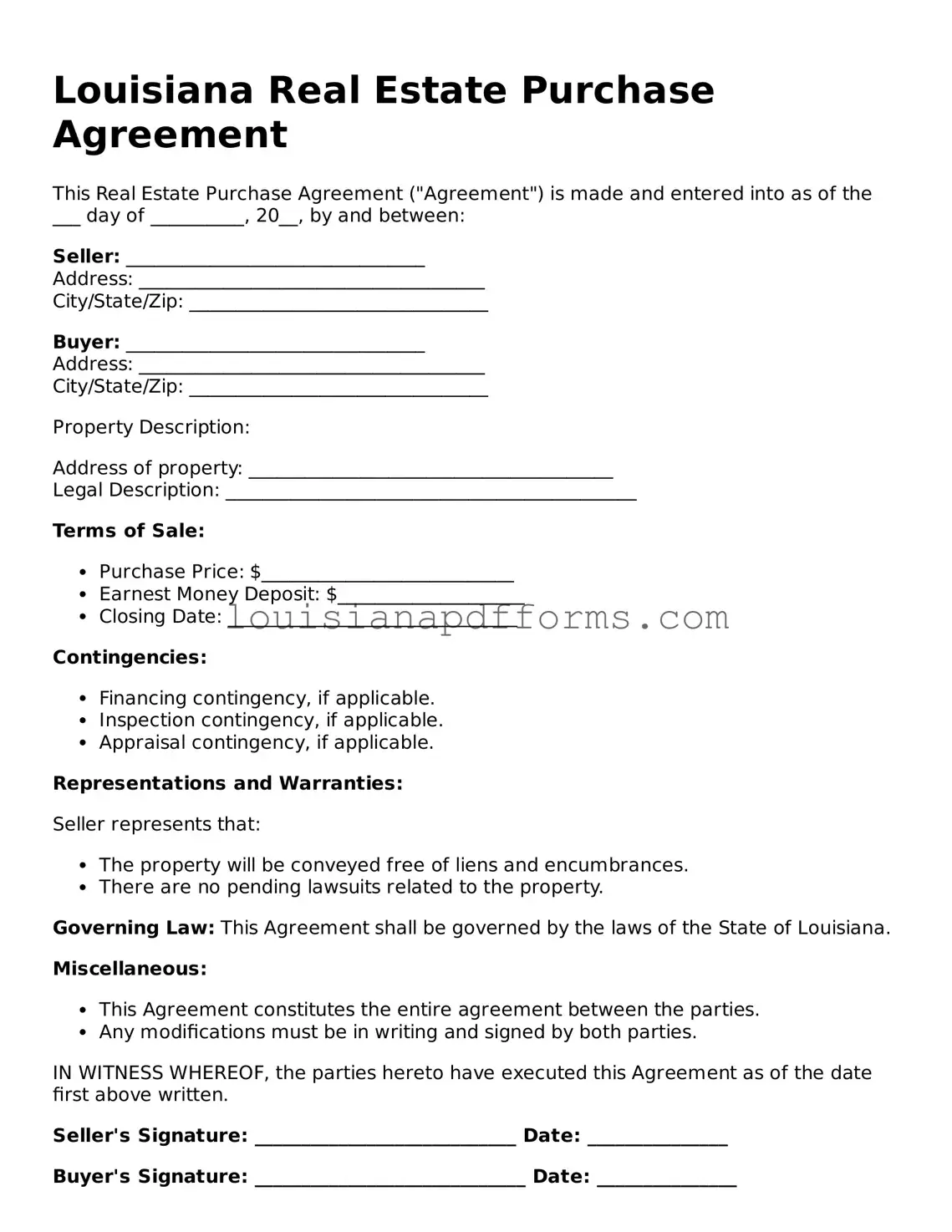 Louisiana Real Estate Purchase Agreement Form