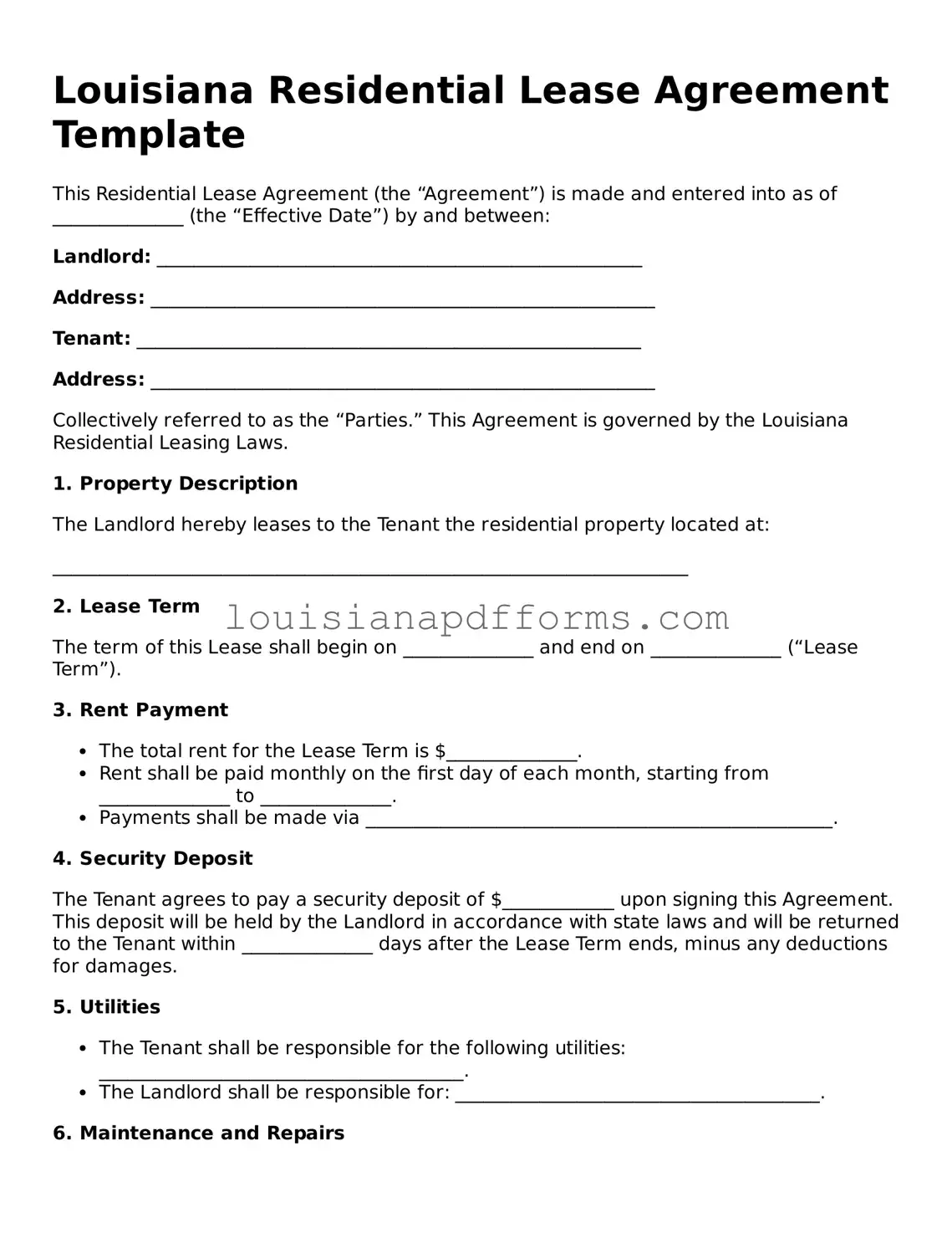 Louisiana Residential Lease Agreement Form