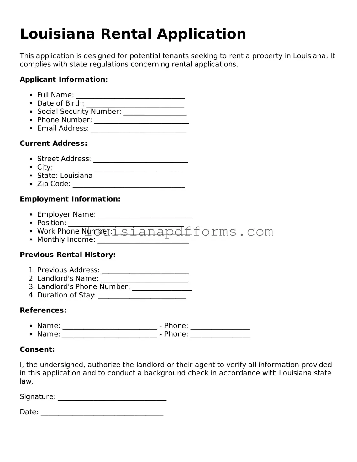 Louisiana Rental Application Form