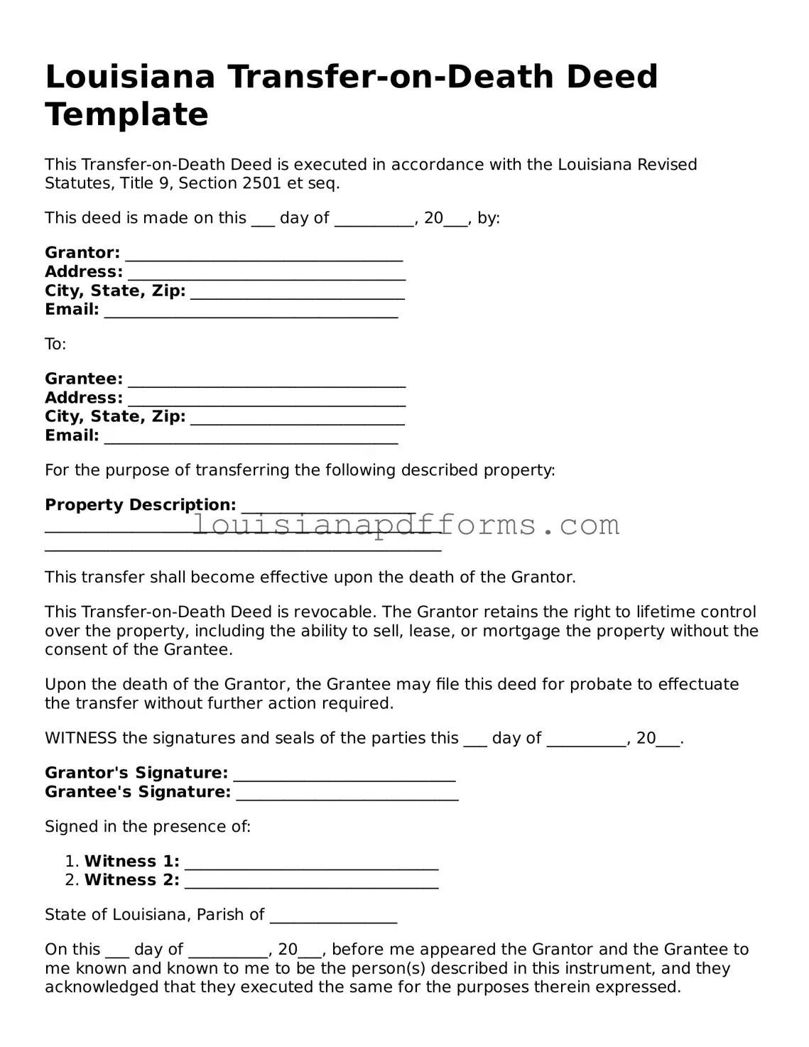 Louisiana Transfer-on-Death Deed Form