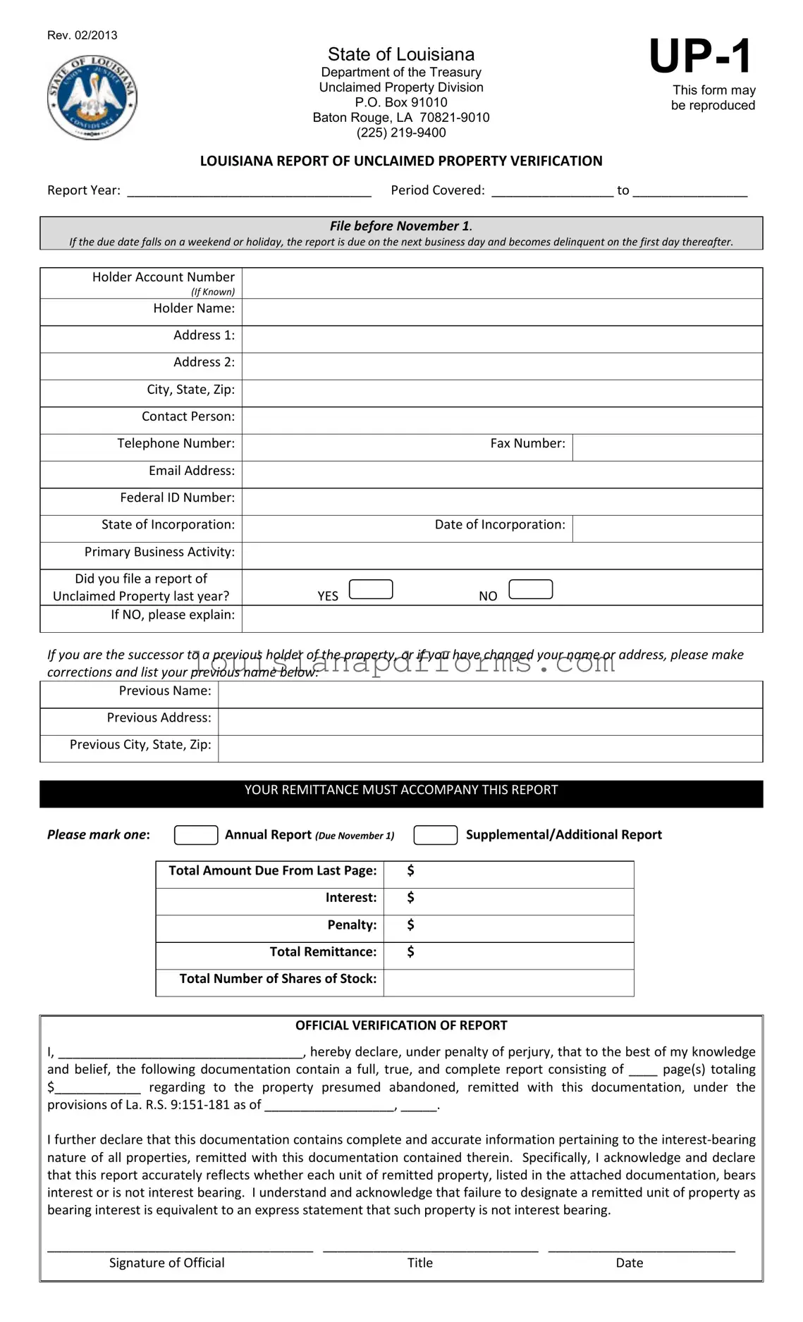 Blank Louisiana Up 1 PDF Form