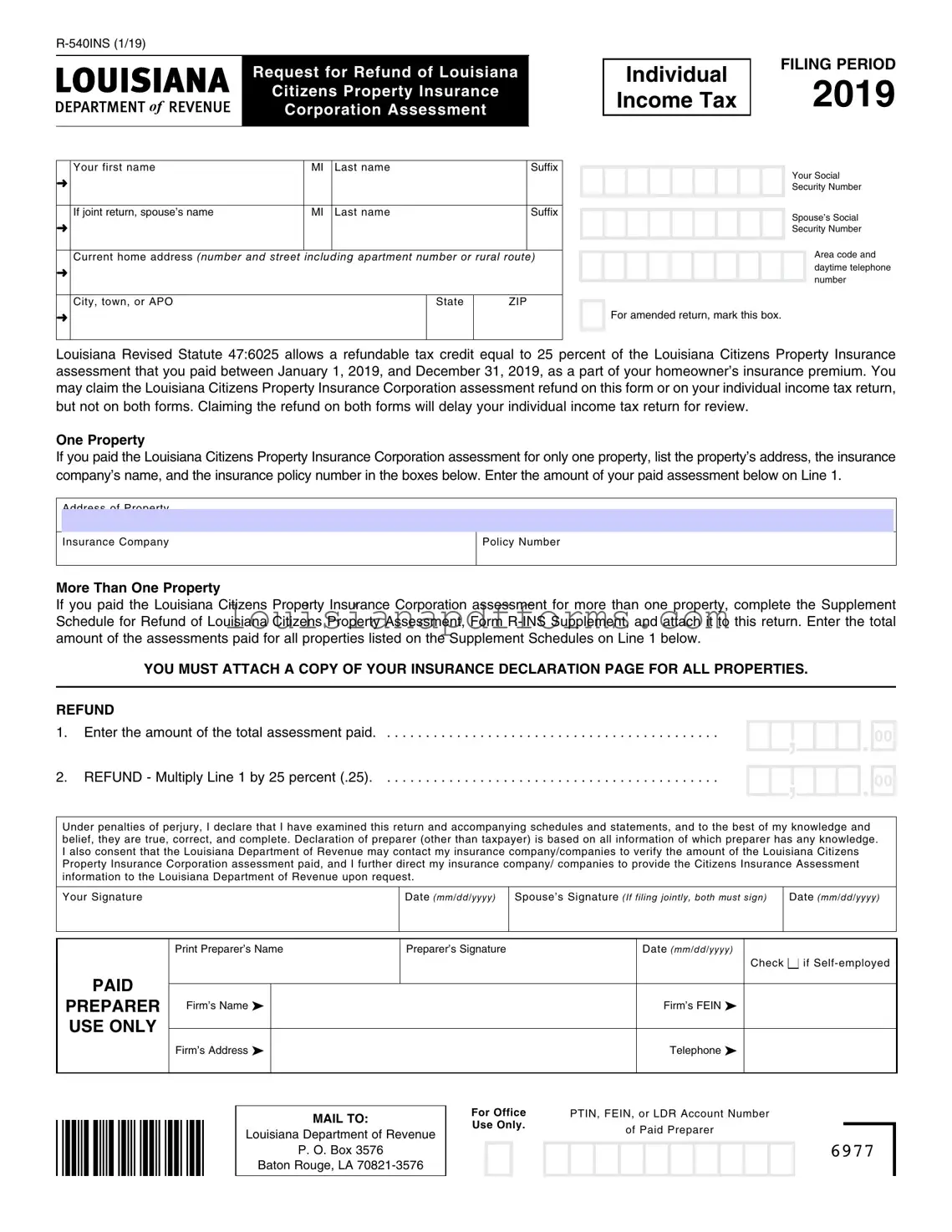 Blank R 540Ins Louisiana PDF Form