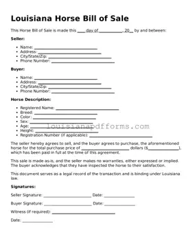 Louisiana Horse Bill of Sale Form