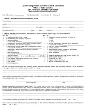 Blank Louisiana Cdl Physical PDF Form