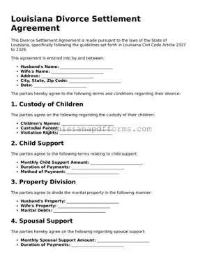 Louisiana Divorce Settlement Agreement Form