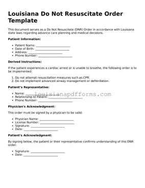 Louisiana Do Not Resuscitate Order Form