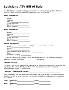 Louisiana ATV Bill of Sale Form