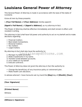 Louisiana General Power of Attorney Form