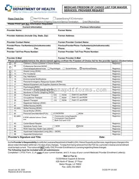 Blank Louisiana Medicaid Freedom of Choice List PDF Form