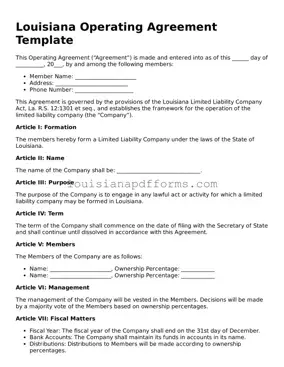 Louisiana Operating Agreement Form