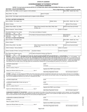 Blank Louisiana Paternity PDF Form