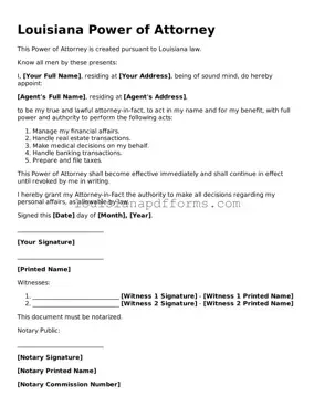 Louisiana Power of Attorney Form