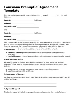 Louisiana Prenuptial Agreement Form