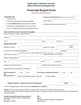 Blank Louisiana Request PDF Form