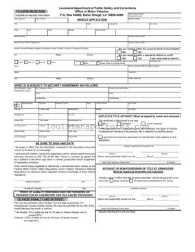 Blank Louisiana Vehicle Application PDF Form