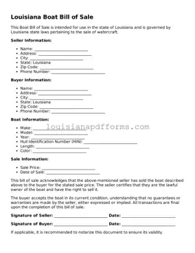 Louisiana Boat Bill of Sale Form