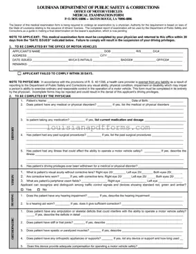 Blank Medical Examination Louisiana PDF Form
