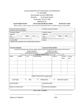 Blank Permit Louisiana Pilot Car PDF Form