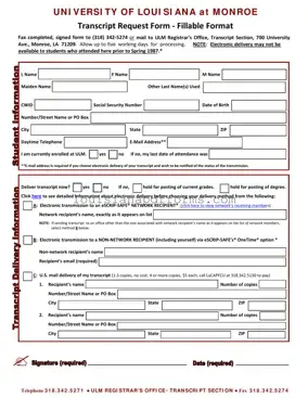 Blank University Louisiana Transcript PDF Form