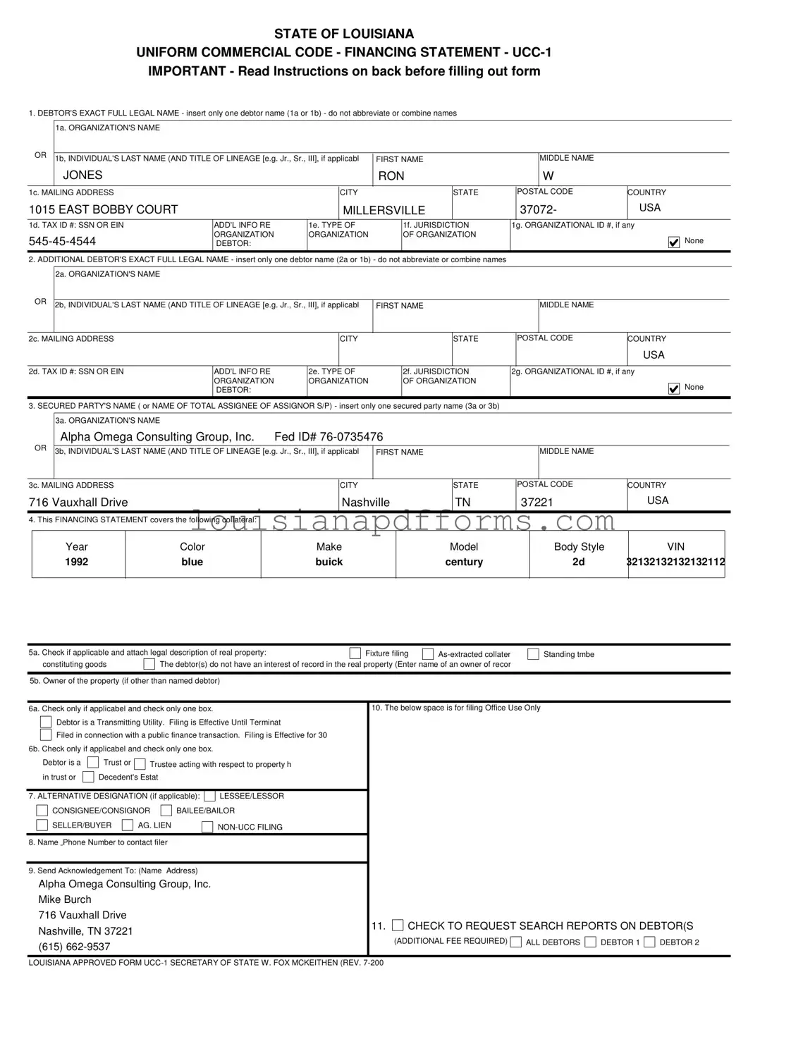 Blank Ucc 1 Louisiana PDF Form